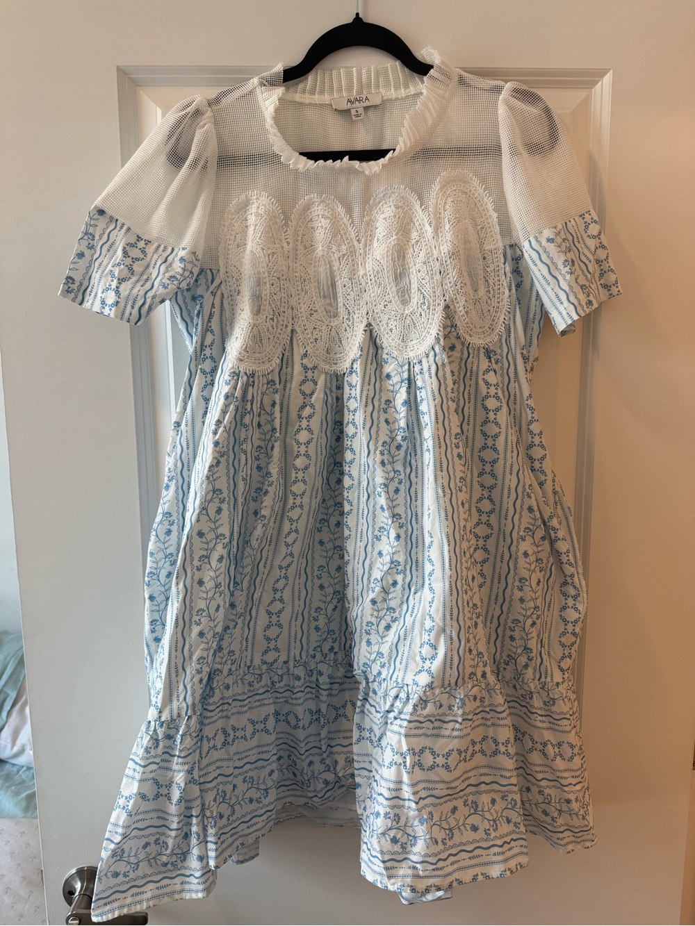 Avara Blue & White Lace Babydoll Dress